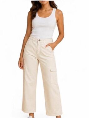 Hollister Cream High-Rise Utility Dad Pants